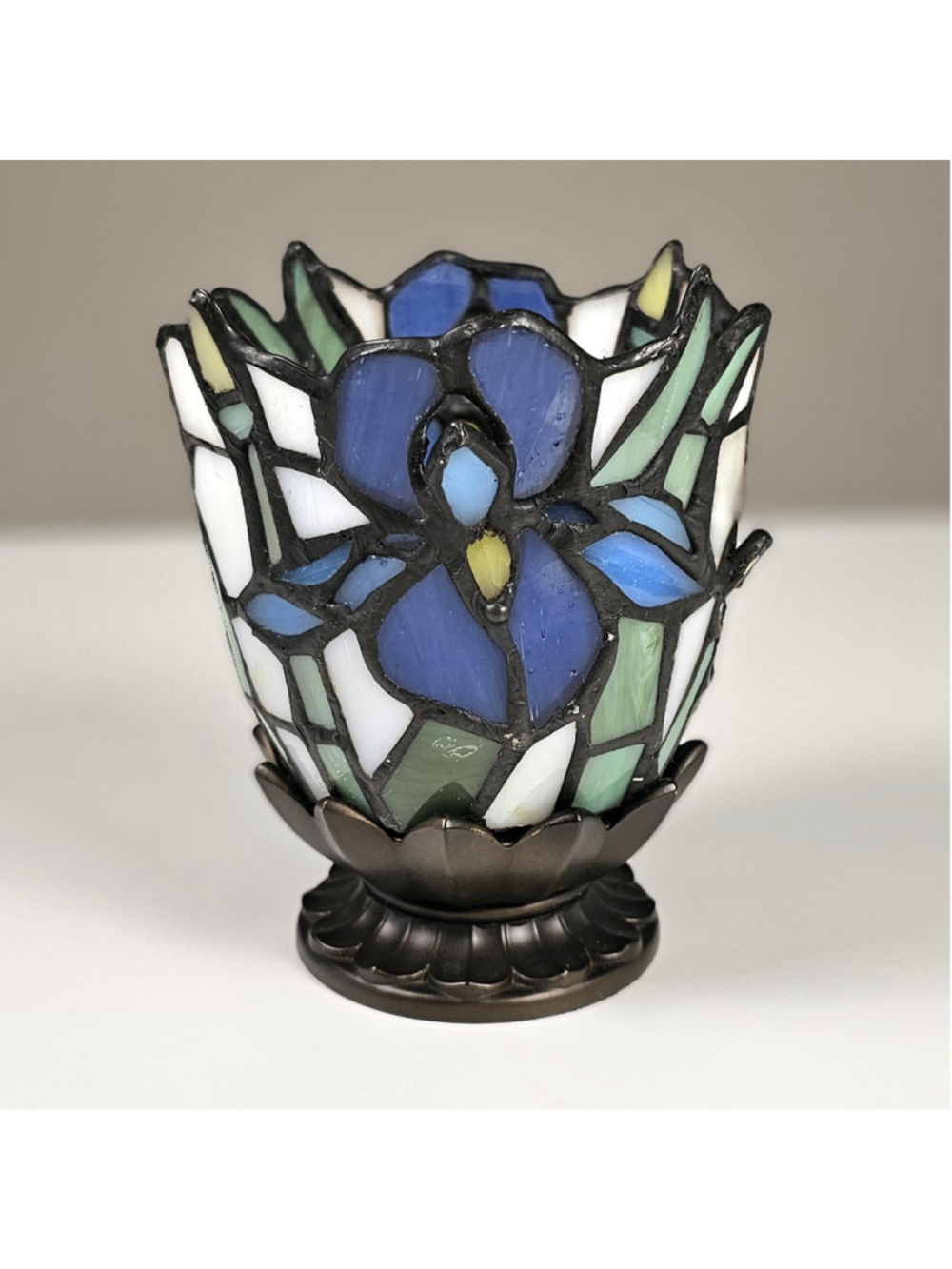 Vintage PartyLite Stained Glass Iris Votive Candle Holder P8735 Mosaic Tiffany